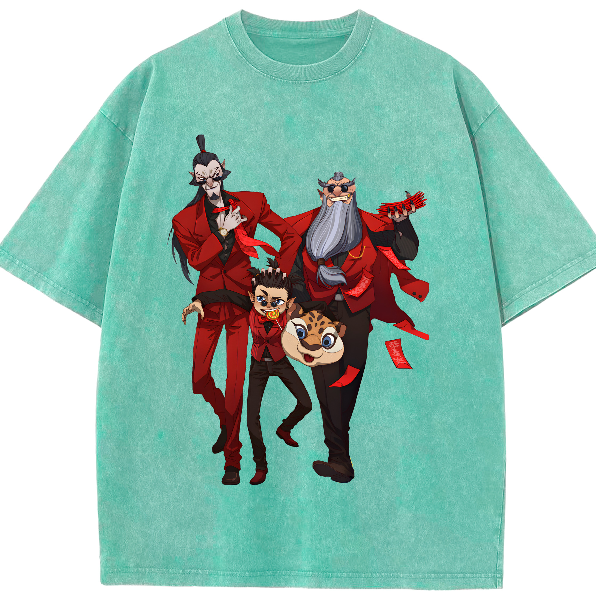 （画像用） Ne Zha 2 ナタ 魔童の大暴れ 綿100% ヴィンテージ風 半袖Tシャツ（フロントプリント）